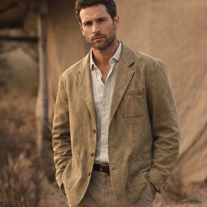 Vtg 90s The Territory Ahead Silk Cotton Blazer Jacket Brown Mens L Safari Chore